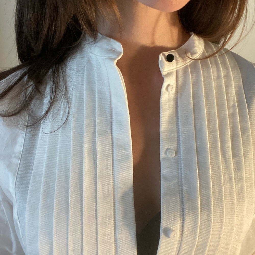 Oversized White Button Down With Pleated Lapel - image 5